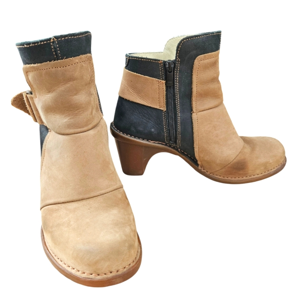 El NaturaLista 39 8 8.5 booties side zipper two-tone nubuck leather